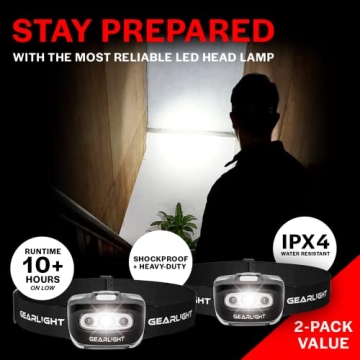 GearLight 2Pack LED Headlamps - Adjustable Bright Flashlight