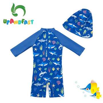upandfast Baby/Toddler Boy Swimsuit One Piece Zip Swimwear Sunsuits with Sun Hat UPF 50+ Sun Protect...
