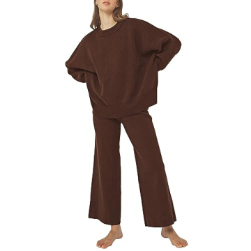 Pink Queen Pants Sets Women 2 Piece Outfits Knit Going Out Tops High Waisted Sweatpants Sweater Loun...