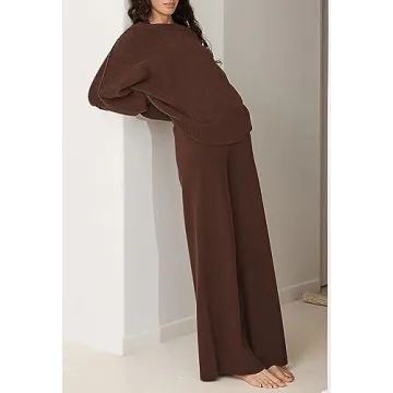 Pink Queen Pants Sets Women 2 Piece Outfits Knit Going Out Tops High Waisted Sweatpants Sweater Loungewear Brown L