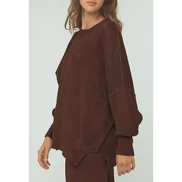 Pink Queen Pants Sets Women 2 Piece Outfits Knit Going Out Tops High Waisted Sweatpants Sweater Loungewear Brown L