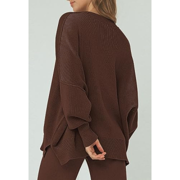 Pink Queen Pants Sets Women 2 Piece Outfits Knit Going Out Tops High Waisted Sweatpants Sweater Loungewear Brown L