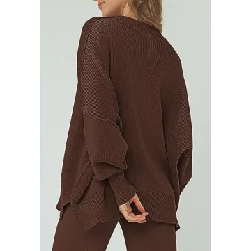 Pink Queen Pants Sets Women 2 Piece Outfits Knit Going Out Tops High Waisted Sweatpants Sweater Loungewear Brown L