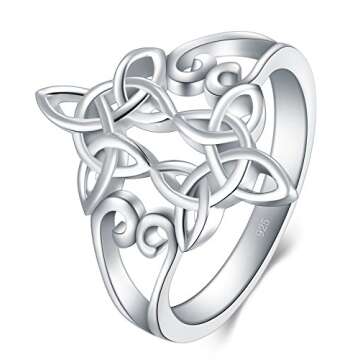 BORUO 925 Sterling Silver Celtic Knot Heart Cross Ring - Size 8