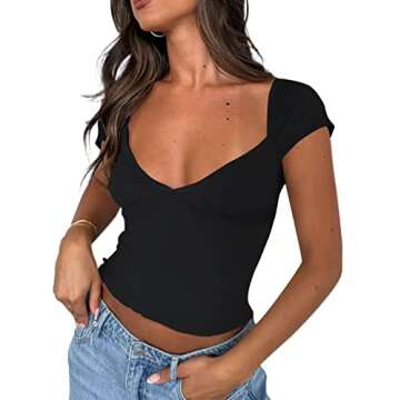 Stylish Women Basic Crop Top - V Neck & Short Sleeve