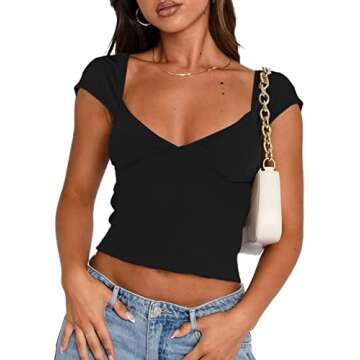 Stylish Women Basic Crop Top - V Neck & Short Sleeve