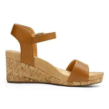 DREAM PAIRS Womens Open Toe Buckle Ankle Strap Platform Wedge Sandal, Camel/Pu-7 (Nini-8)