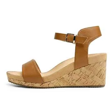 DREAM PAIRS Womens Open Toe Buckle Ankle Strap Platform Wedge Sandal, Camel/Pu-7 (Nini-8)