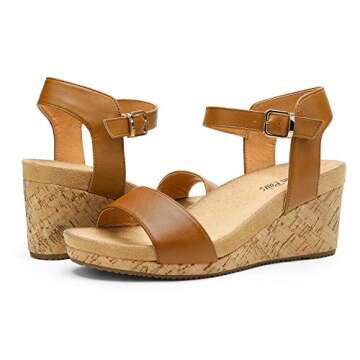 DREAM PAIRS Womens Open Toe Buckle Ankle Strap Platform Wedge Sandal, Camel/Pu-7 (Nini-8)