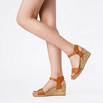 DREAM PAIRS Womens Open Toe Buckle Ankle Strap Platform Wedge Sandal, Camel/Pu-7 (Nini-8)