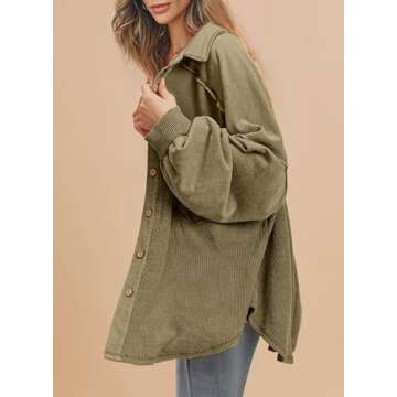 SHEWIN Womens Waffle Knit Shacket Button Down Shirts Jacket Boyfriend Shirts Blouses for Women Casual Fall Tops Womens Fashion 2024 Moss Green S