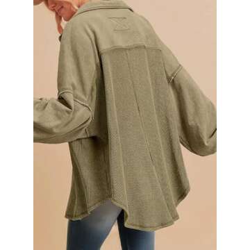 SHEWIN Womens Waffle Knit Shacket Button Down Shirts Jacket Boyfriend Shirts Blouses for Women Casual Fall Tops Womens Fashion 2024 Moss Green S