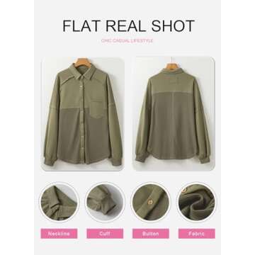 SHEWIN Womens Waffle Knit Shacket Button Down Shirts Jacket Boyfriend Shirts Blouses for Women Casual Fall Tops Womens Fashion 2024 Moss Green S