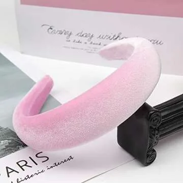 OAOLEER Padded Headbands Fashion Women Thick Velvet 90s Hair Accessories Head Band Fashion Headwear Wide Plastic Hairbands For Woman (912-Pink)