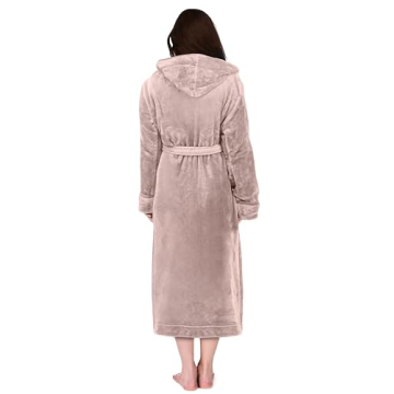 NY Threads Women's Fleece Hooded Bathrobe Plush Long Spa Robe, Small, Taupe