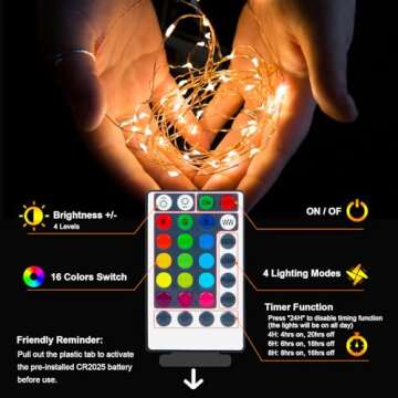 39Ft 120 LED Fairy Lights Battery Operated, RGB Color Changing String Lights with Remote, Timer - Battery Powered Fairy Lights for Bedroom Party, Twinkle Lights for Indoor Outdoor Christmas Decoration