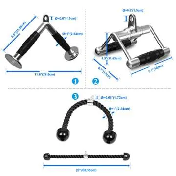 POWER GUIDANCE Cable Machine Attachment, LAT Pulldown Attachments, Cable Attachments for Gym, Home Gym Accessories (3.0 V Handle + Triceps Rope + V-Shaped Bar)