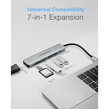 USB C Hub HDMI, INNOMAX 7 in 1 USB C to USB 3.0 Hub, Multiport Adapter with 4K HDMI, 100W Power Delivery, 1 USB-C and 2 USB-A Data Ports, microSD and SD Card Reader for MacBook Pro Air, iPad etc