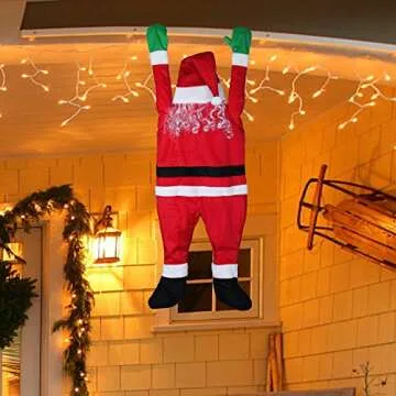 YEAHBEER 4.92 FT Christmas Hanging Santa Claus,Christmas Outdoor Decoration for Gutter or Roof/Chimney/Tree/Porch
