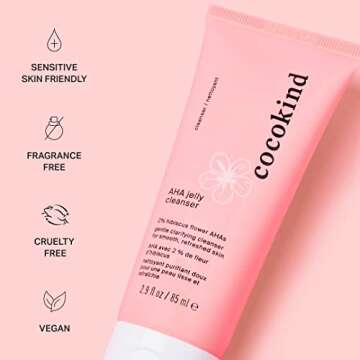 Cocokind AHA Jelly Cleanser, Gentle Face Wash and AHA BHA Cleanser with Hyaluronic Acid, Exfoliating Face Wash for Oily Skin