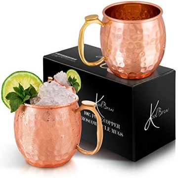 KoolBrew Moscow Mule Copper Mugs - Gift Set of 2, 100% Solid Handcrafted Copper Cups - 16 Ounce Food...