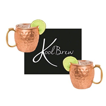 KoolBrew Moscow Mule Copper Mugs - Gift Set of 2, 100% Solid Handcrafted Copper Cups - 16 Ounce Food Safe Hammered Mug For Mules