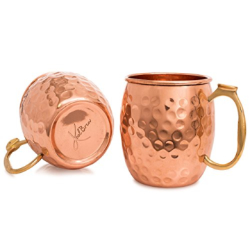 KoolBrew Moscow Mule Copper Mugs - Gift Set of 2, 100% Solid Handcrafted Copper Cups - 16 Ounce Food Safe Hammered Mug For Mules