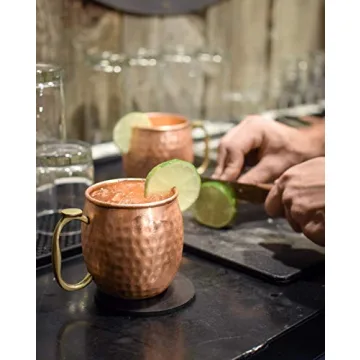 KoolBrew Moscow Mule Copper Mugs - Gift Set of 2, 100% Solid Handcrafted Copper Cups - 16 Ounce Food Safe Hammered Mug For Mules