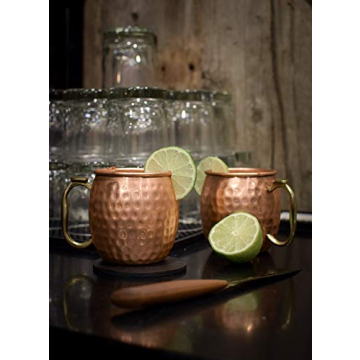 KoolBrew Moscow Mule Copper Mugs - Gift Set of 2, 100% Solid Handcrafted Copper Cups - 16 Ounce Food Safe Hammered Mug For Mules