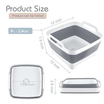 2.4 Gal(9L) Collapsible Dish Basin with Drain Plug, Space Saving Outdoor Multiuse Foldable Sink Tub,...
