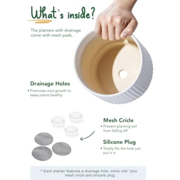 LE TAUCI Ceramic Plant Pots Set of 3 with Drainage Holes