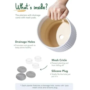 LE TAUCI Ceramic Plant Pots Set of 3 with Drainage Holes