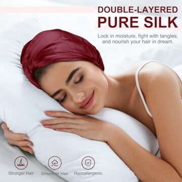 Silk Bonnet for Sleeping, 22 Momme Bonnet Grade-6A 100% Pure Mulberry Silk Bonnet for Hair Care, Mai...