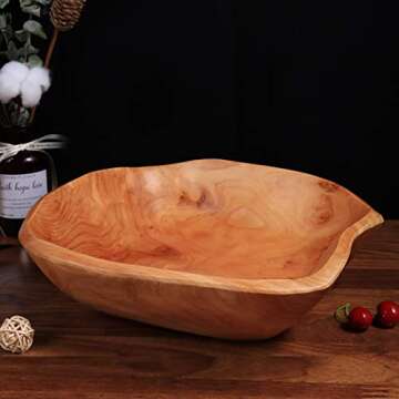 DeziWood Wooden Bowl, Natural Root Wood Crafts Bowl Salad Serving Bowls, Large Wood Bowl for Fruit Nut or Decor (10"-12")