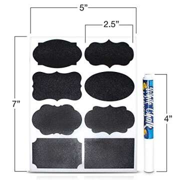 ArtCreativity Pack of 120 Chalkboard Labels for Buckets with a Liquid Chalk Marker, Waterproof and Erasable Stickers in Assorted Designs, Reusable Chalk Board Labels for Jars and Art & Craft Supplies