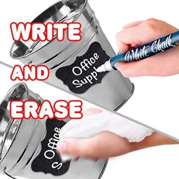 ArtCreativity Pack of 120 Chalkboard Labels for Buckets with a Liquid Chalk Marker, Waterproof and Erasable Stickers in Assorted Designs, Reusable Chalk Board Labels for Jars and Art & Craft Supplies