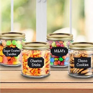 ArtCreativity Pack of 120 Chalkboard Labels for Buckets with a Liquid Chalk Marker, Waterproof and Erasable Stickers in Assorted Designs, Reusable Chalk Board Labels for Jars and Art & Craft Supplies