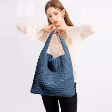 Women Vegan Leather Hand-Woven Tote Handbag Fashion Shoulder Top-handle Bag All-Match Underarm Bag w...