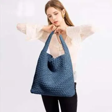 Women Vegan Leather Hand-Woven Tote Handbag Fashion Shoulder Top-handle Bag All-Match Underarm Bag w...