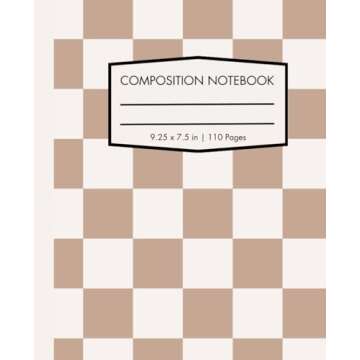 Neutral Aesthetic Composition Notebook: Beige & White Checkerboard Pattern Journal, 110 Lined Pages,...