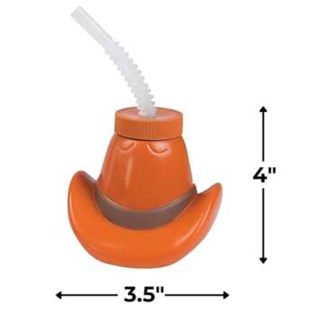 Fun Express Cowboy Hat Cups with Lids & Straw - 4" Cups (15 oz) with 7.5" Straws - Add Western Flair to Your Party with 12 Kid Cups with Lids