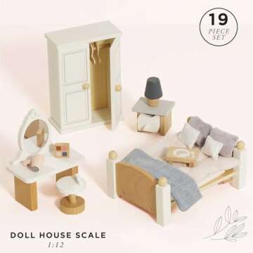 Le Toy Van - Wooden Daisylane Master Bedroom Dolls House | Accessories Play Set For Dolls Houses | Girls and Boys Dolls House Furniture Sets - Suitable For Ages 3+, ME057, Small