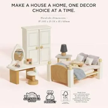 Le Toy Van - Wooden Daisylane Master Bedroom Dolls House | Accessories Play Set For Dolls Houses | Girls and Boys Dolls House Furniture Sets - Suitable For Ages 3+, ME057, Small