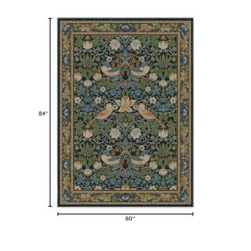 Ruggable x Morris & Co Washable 5x7 Area Rug, Strawberry Thief Indigo, Premium Rugs for Living Room, Bedroom, Kitchen, Office, Classroom with Gripper Non Slip Pad