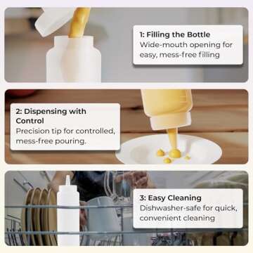 Restaurantware-8 Ounce Condiment Squeeze Bottle, 1 With Lid Plastic Squeeze Bottle - Precison Dispensing Tip, Flexible, Clear Plastic Squeeze Bottle For Sauces, For Sauces, Spreads, Or Condiments,