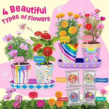 4 Set Paint & Plant Flower Gardening Kit - Gifts for Girls Ages 8-12, Arts and Crafts for Kids Ages ...