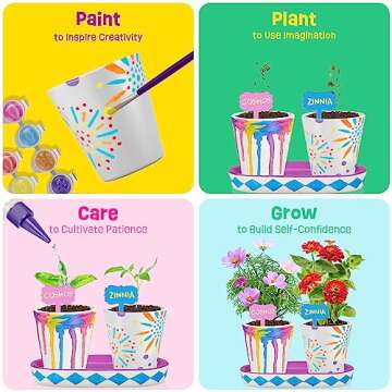 4 Set Paint & Plant Flower Gardening Kit - Gifts for Girls Ages 8-12, Arts and Crafts for Kids Ages 8-12, Kids Gardening Set, Birthday Toys Easter Gifts for Girls Boys Ages 4 5 6 7 8 9 10 11 12