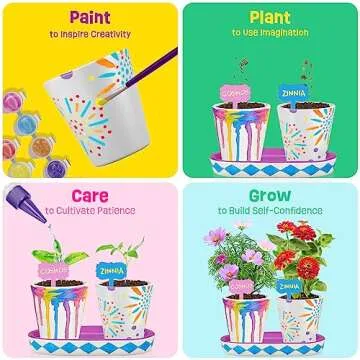 4 Set Paint & Plant Flower Gardening Kit - Gifts for Girls Ages 8-12, Arts and Crafts for Kids Ages 8-12, Kids Gardening Set, Birthday Toys Easter Gifts for Girls Boys Ages 4 5 6 7 8 9 10 11 12