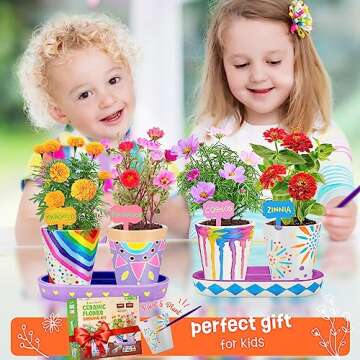 4 Set Paint & Plant Flower Gardening Kit - Gifts for Girls Ages 8-12, Arts and Crafts for Kids Ages 8-12, Kids Gardening Set, Birthday Toys Easter Gifts for Girls Boys Ages 4 5 6 7 8 9 10 11 12