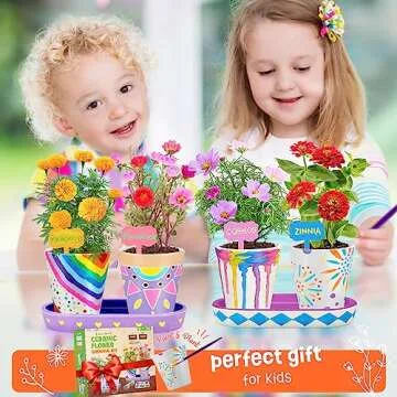 4 Set Paint & Plant Flower Gardening Kit - Gifts for Girls Ages 8-12, Arts and Crafts for Kids Ages 8-12, Kids Gardening Set, Birthday Toys Easter Gifts for Girls Boys Ages 4 5 6 7 8 9 10 11 12